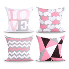 Jogo Capa Almofada Rosa Love Estampada Para Quarto 4 Unidades