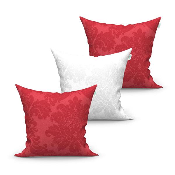 Jogo Capa Almofada Vermelha E Branca 3 Unidades 45cm X 45cm T
