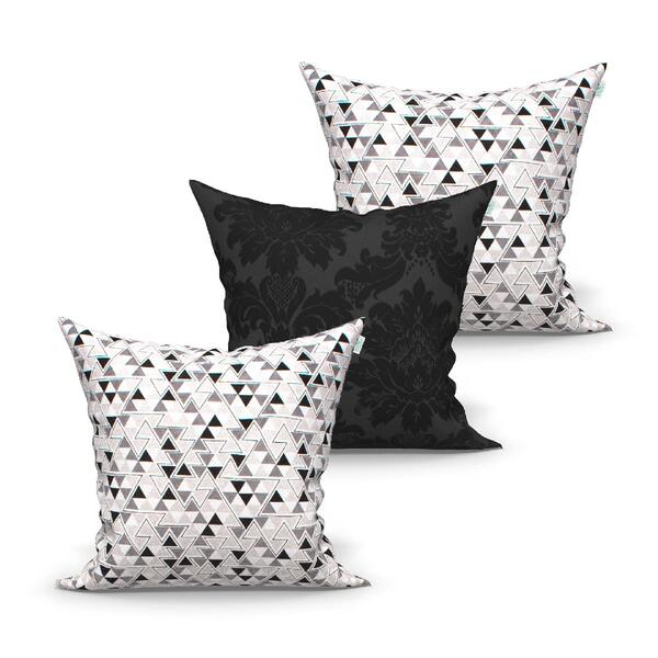 Jogo Capa De Almofada Triângulo Preto E Medalhão Preto 60cm X