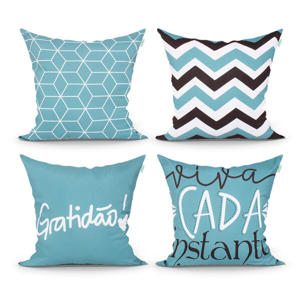 Jogo Capa Para Almofada Estampada Decorativa Frases 4 Unidade