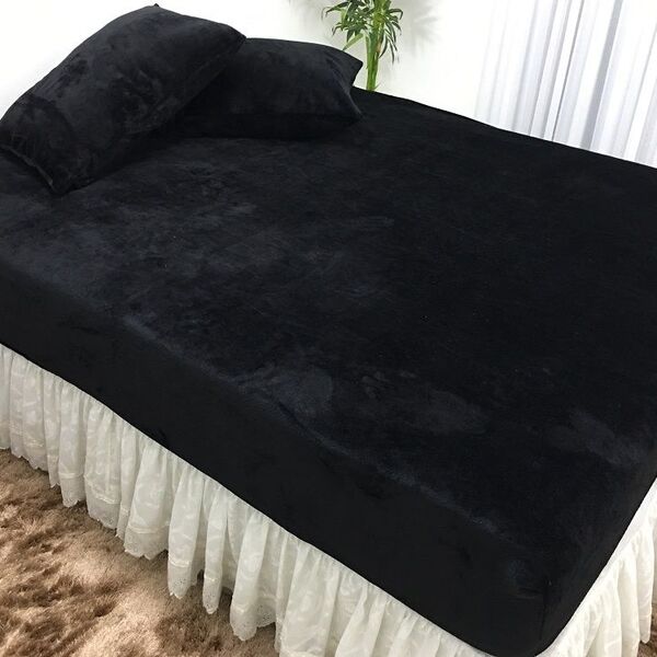 Jogo Casal Lençol 3 Pc Flanel Preto Tefem