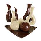 Jogo Ceramica Completo Para Decoração De Sala Betume Brilho -