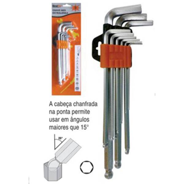 Jogo Chave Allen 9 Pç Longa Automotiva Injeção Alem Até 10 Mm