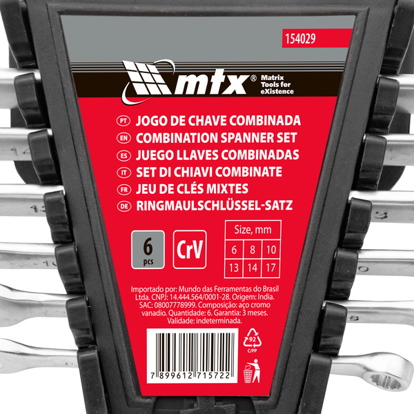 Jogo Chave Combinada 06 A 17mm 6 Peças - Mtx