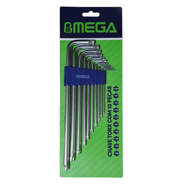 Jogo Chave Torx Aço Tipo L Com 10 Peças T9 A T50 Mega