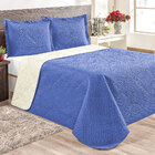 Jogo Cobre Leito Clássico Dupla Face Casal Padrão Azul 3 Peça