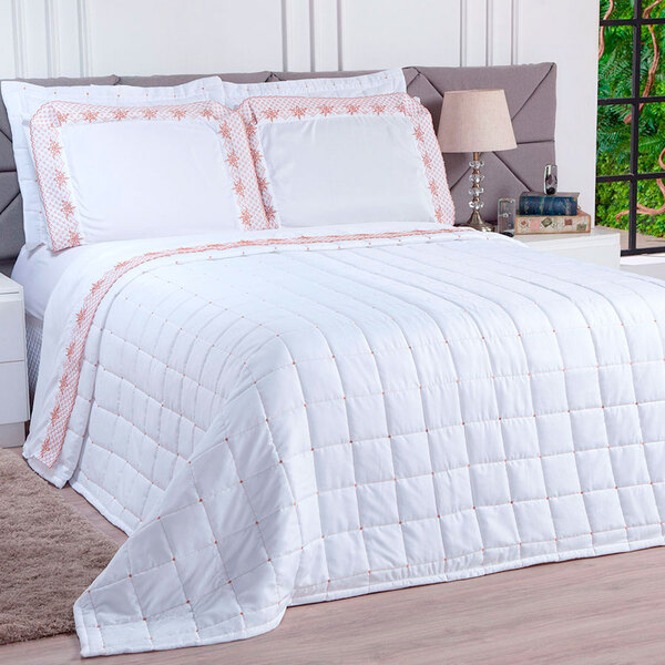 Jogo Cobre Leito Clássico Liso Branco Matelado 200 Fios Micro