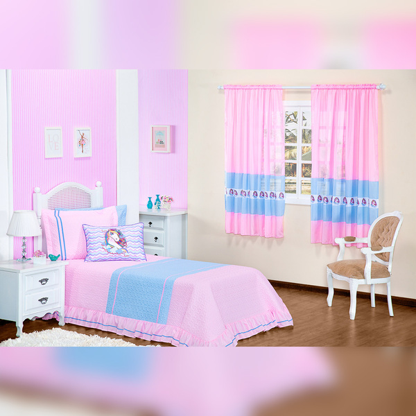 Jogo Cobre Leito Infantil Feminino Solteiro Unicórnio Rosa 4