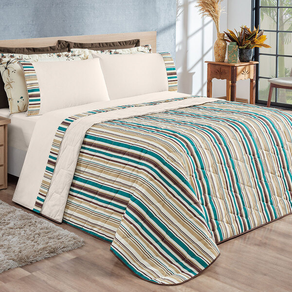 Jogo Cobre Leito Queen Palha + Jogo De Cama - 7 Peças Supreme