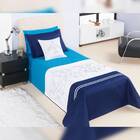 Jogo Cobre Leito Solteiro Masculino Juvenil Azul Bordado Esta
