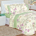 Jogo Cobre Leito Super King Verde Floral Estampado 200 Fios D