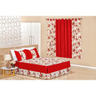 Jogo Colcha Queen com Cortina Varão Simples Vermelho Floral E