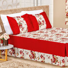 Jogo Colcha Queen com Cortina Varão Simples Vermelho Floral E