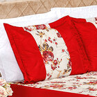 Jogo Colcha Queen com Cortina Varão Simples Vermelho Floral E