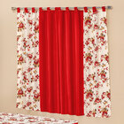 Jogo Colcha Queen com Cortina Varão Simples Vermelho Floral E