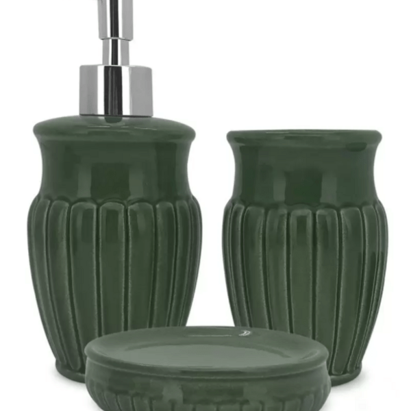 Jogo Com 3 Peças Para Banheiro Em Cerâmica Marine Green 325 M