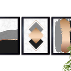 Jogo Com 3 Quadros Sala Com Moldura E Vidro Grande Mármore Ro