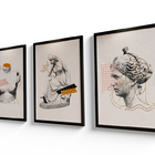 Jogo Com 3 Quadros Sala Grande Estátua De Mármore