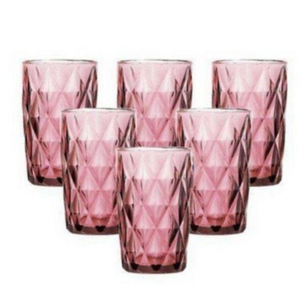Jogo Com 6 Copos Matelassê Em Vidro 500ml Violeta