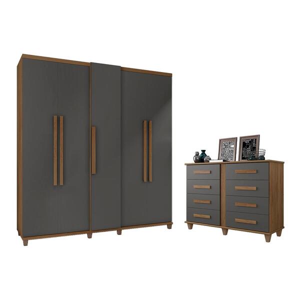 Jogo Cômoda E Guarda Roupa Kawasaki Cinamomo Grafite