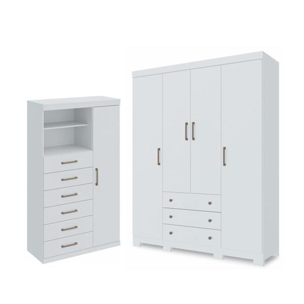 Jogo Cômoda E Guarda Roupa Mandi Branco