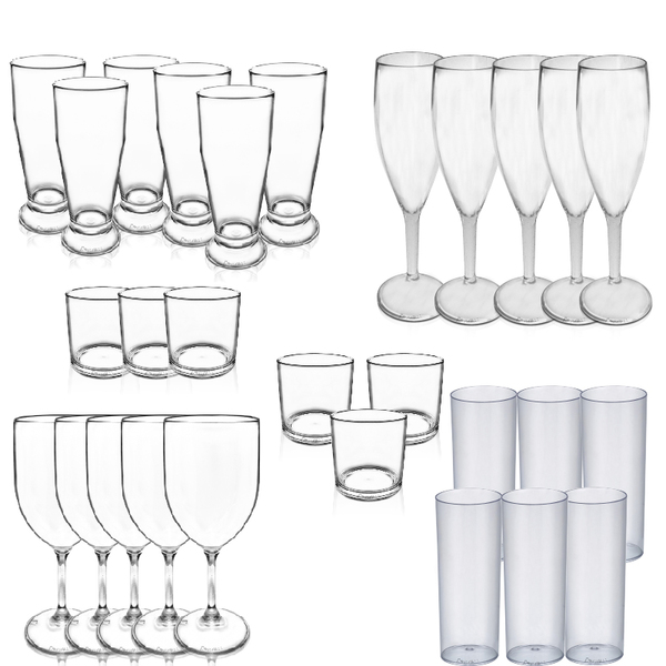 Jogo Completo De 30 Peças De Copo Acrílico Transparente