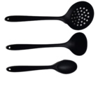 Jogo Concha, Colher E Escumadeira Silicone Preta Unyhome.