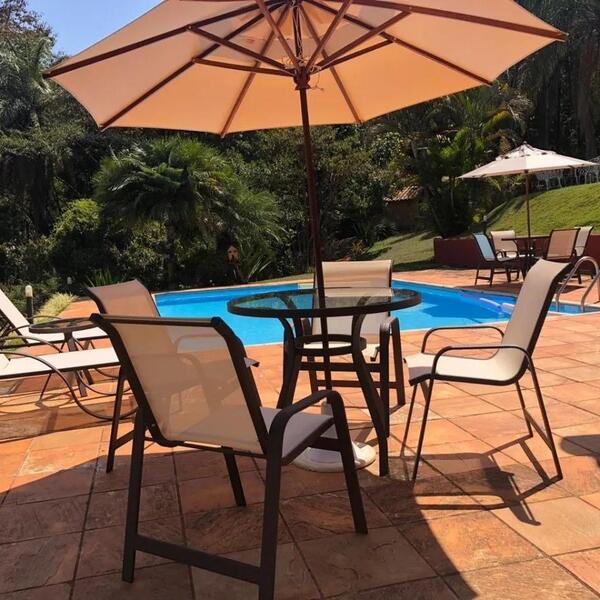 Jogo Conjunto De Mesa Com 4 Cadeiras Aluminio + Guarda Sol