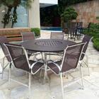 Jogo Conjunto De Piscina Mesa Giratoria E 6 Cadeira Aluminio