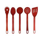 Jogo Conjunto De Talheres Nylon Utensílios Vermelho 5 Peças