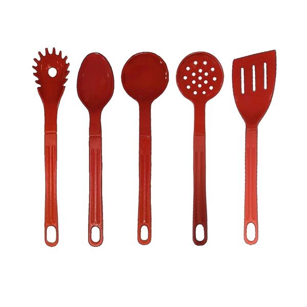 Jogo Conjunto De Talheres Nylon Utensílios Vermelho 5 Peças