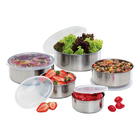 Jogo Conjunto De Tigelas Bowl Potes Com Tampa Aço Inox 5 Pçs
