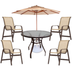 Jogo Conjunto Mesa 90cm Com Vidro E 4 Cadeiras Piscina Ombrel