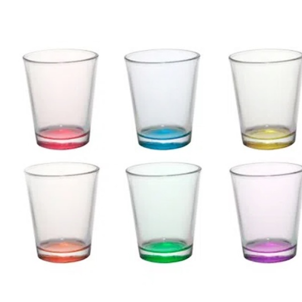 Jogo Copo Vidro Color 50ml 6 Peças Licor Dose Shot Pinga Cach