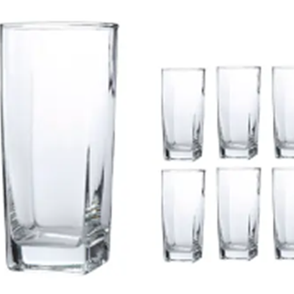 Jogo Copos Vidro Cristal Long Drink Quadrado 6pcs 320 Ml