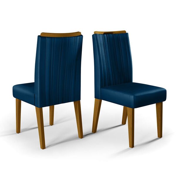 Jogo De 02 Cadeiras Estofadas Lara Madeira Cor Canela Veludo