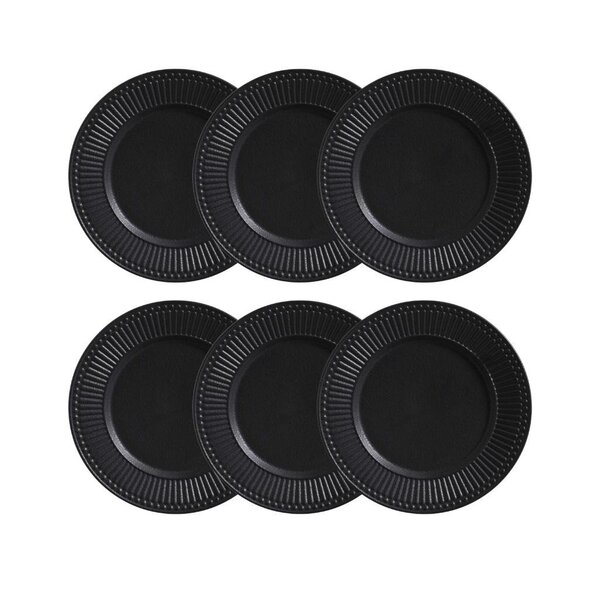 Jogo De 06 Pratos Rasos De Cerâmica Gabbro Preto Matte - Port