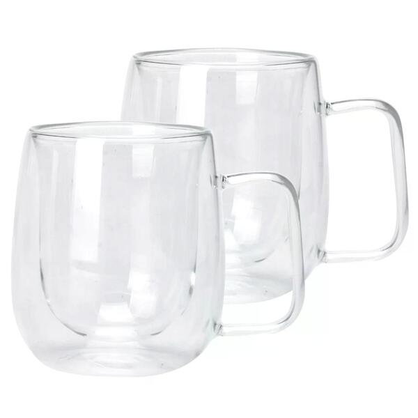 Jogo De 2 Canecas Parede Dupla Coffe Time Em Vidro Borossilic