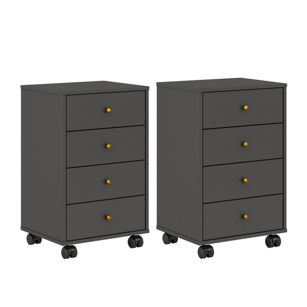 Jogo De 2 Mesas De Cabeceira 4 Gavetas Selte Grafito