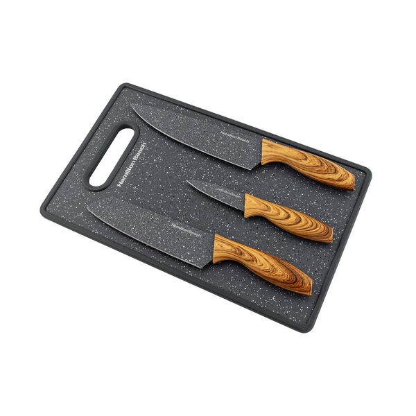 Jogo De 3 Facas Inox Hamilton Beach Com Tábua Grey Stone