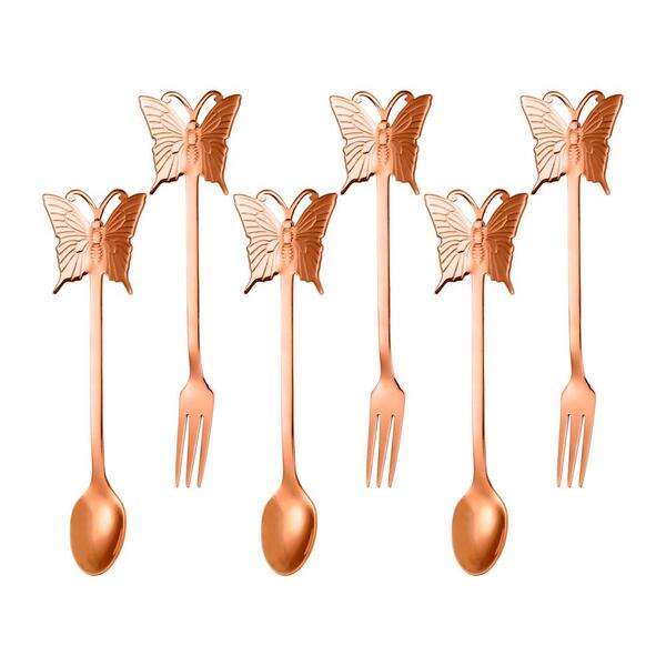 Jogo De 3 Garfos E 3 Colheres Romantique Em Aco Inox Cor Cobre