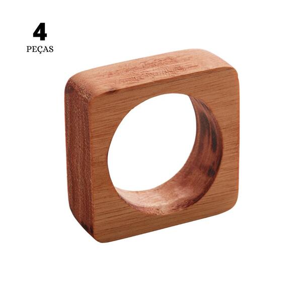 Jogo De 4 Anéis Para Guardanapos Woodart Quadrado Liptus Natu