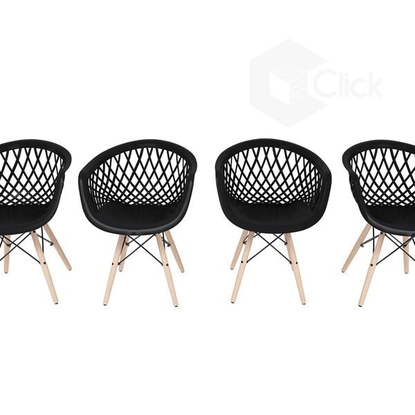 Jogo De 4 Cadeira Para Sala De Estar Apoio Bracos Web Preta -