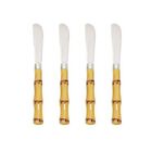 Jogo De 4 Espatulas Em Aco Inox Com Cabo Plastico Bambu Dynas