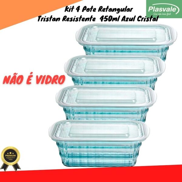 Jogo De 4 Potes Retangular Cristal Resistente Micro-ondas Fre