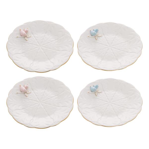 Jogo De 4 Pratos Para Sobremesa Wolff Birds De Porcelana 19 Cm