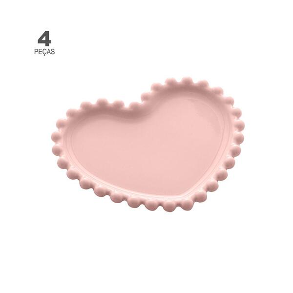 Jogo De 4 Pratos Wolff Heart  Beads De Porcelana Rose 12cm X