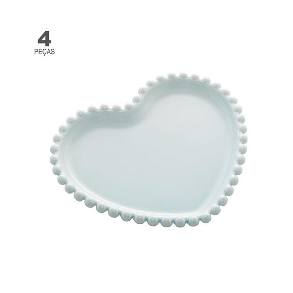Jogo De 4 Pratos Wolff Heart Beads De Porcelana Azul 17cm X 1