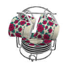 Jogo De 4 Xícaras Com Pires E Suporte Frida Kahlo Pássaros E