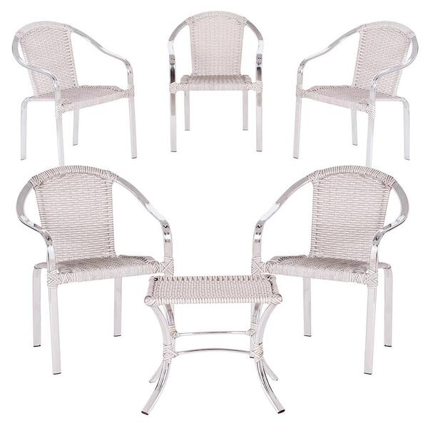 Jogo De 5 Cadeiras De Aluminio Tóquio Mais 1 Mesa Baixa Para